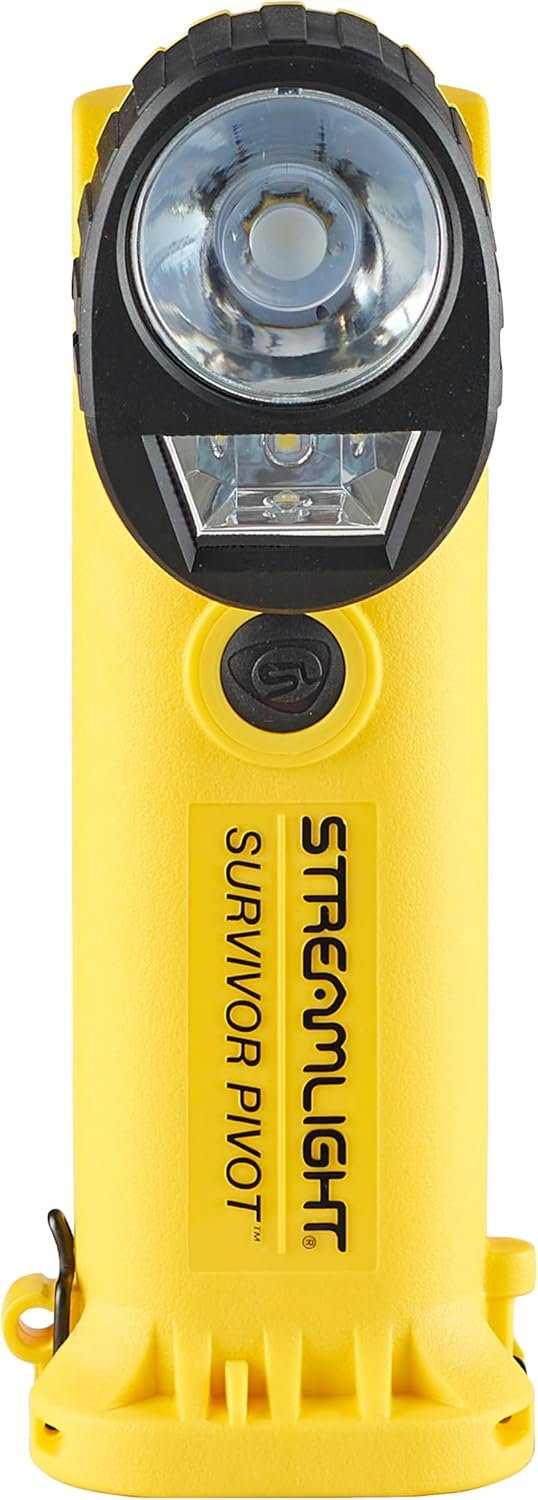 Streamlight 91831 Survivor Pivot 325-Lumen Right Angle Articulating Dual Beam Rechargeable Flashlight with 120V/100V AC/12V DC, Magnet and Clip, Yellow - Image 2