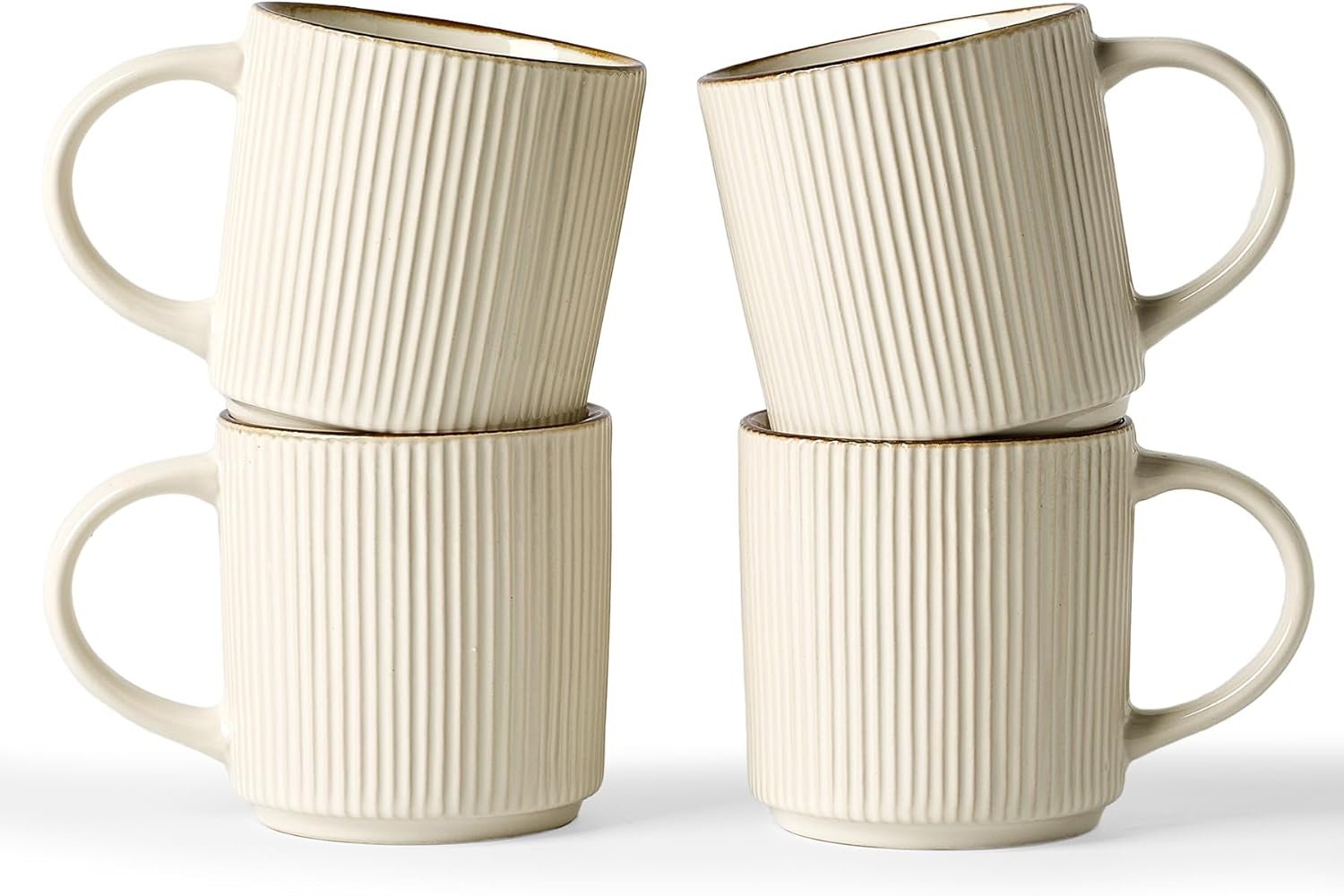 famiware Coffee Mug Set for 4, Star 12 oz Catering Mugs Cup Set with Handle for Coffee, Tea, Cocoa, Milk - Ceramic Stoneware Drinkware Set, White