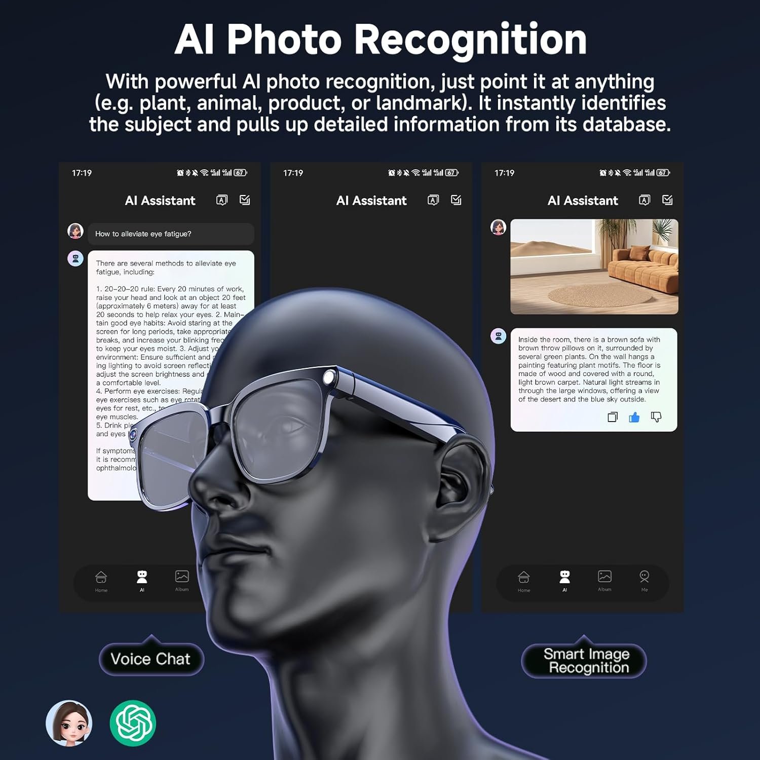 AI Smart Glasses with Camera, 4K 800W HD Video Recording Glasses with Audio, Bluetooth Sunglassess with Camera, Real-Time Translation, Voice Assistant, Object Recognition, Hands-Free Music Calls - Image 7