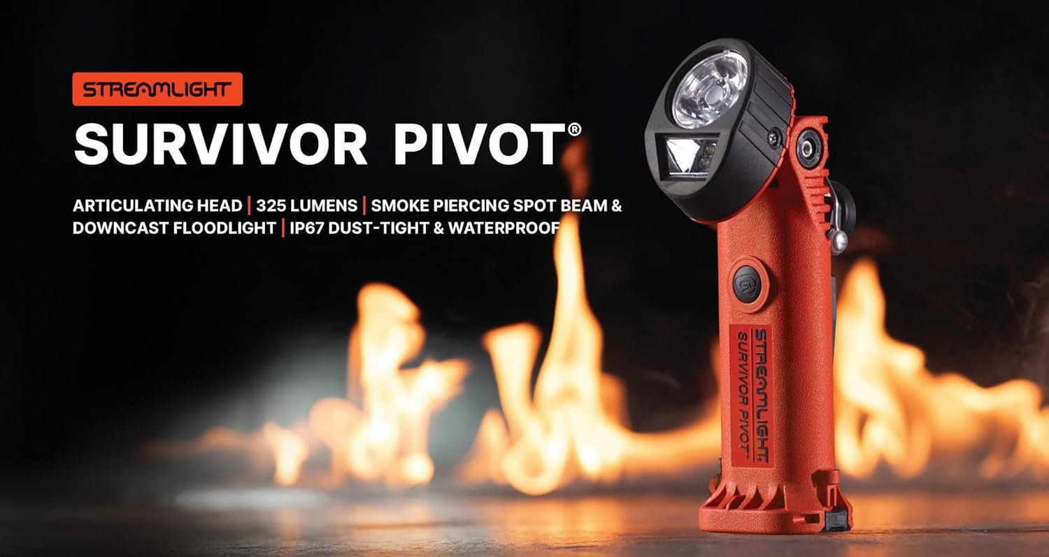 Streamlight 91831 Survivor Pivot 325-Lumen Right Angle Articulating Dual Beam Rechargeable Flashlight with 120V/100V AC/12V DC, Magnet and Clip, Yellow - Image 9
