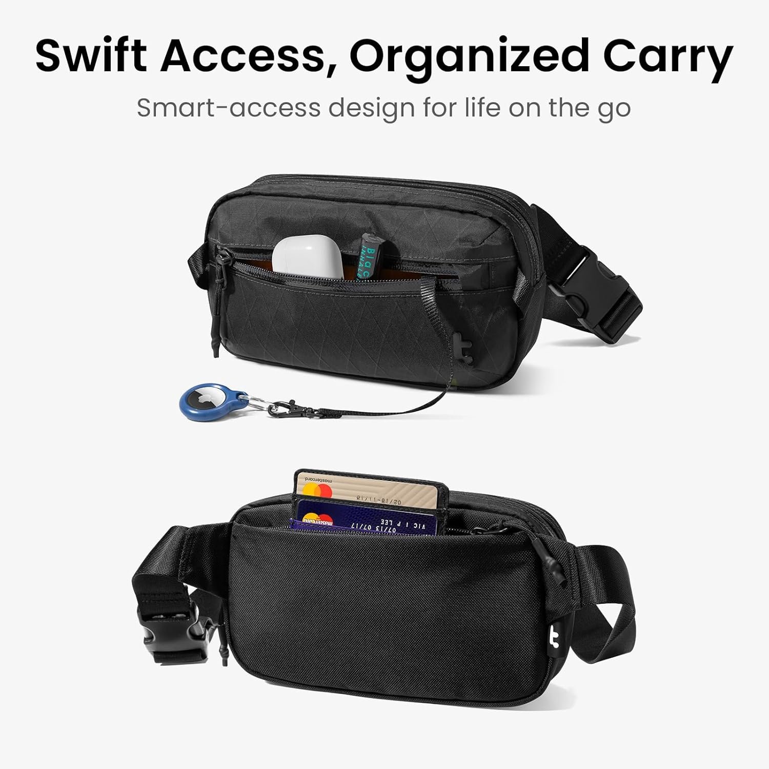 tomtoc 1.5L X-Pac Sling Bag with RFID Blocking, Crossbody Bag Minimalist Chest Shoulder Pack for Men/Women, Water-resistant Lightweight Casual Funny Pack for Travel, Daily Commute - Image 6