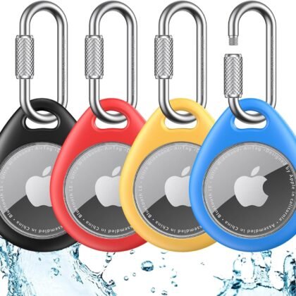 UNBREAKcable AirTag Holder for Apple - 4 Pack Air Tag Case [Professional Carabiner] [Waterproof] [Shockproof] TPU AirTag Keychain for Kids, Pets, Keys, Luggage, Backpacks