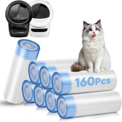 160 Count Cat Litter Box Liners Compatible with Litter Robot 3 & 4, Cat Litter Liners for Automatic Litter Box, 10-12 Gallon Heavy Duty Waste Bags with Drawstrings, 25.19" x 15.7"