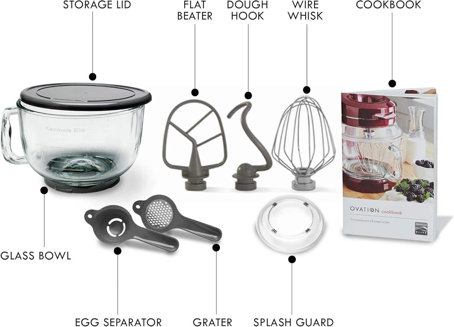 Kenmore 500W Oviation Stand Mixer - 10 Speed Mixing, Tilt-Head, Handheld Glass Bowl With Pouring Top Splash Guard, Flat Beater, Whisk, Dough Hook Attachments Countertop Kitchen Appliance, 5QT Grey - Image 5