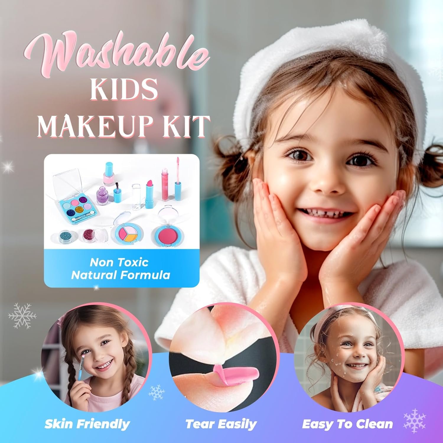 INNOCHEER Kids Makeup Kit for Girl Toys, Frozen Makeup Set for Girls, Real Washable Makeup Kit for Girls, Birthday Christmas Princess Gifts for Girls Kids Toddlers Age 3 4 5 6 7 8 9 10 11 12 Year Old - Image 5