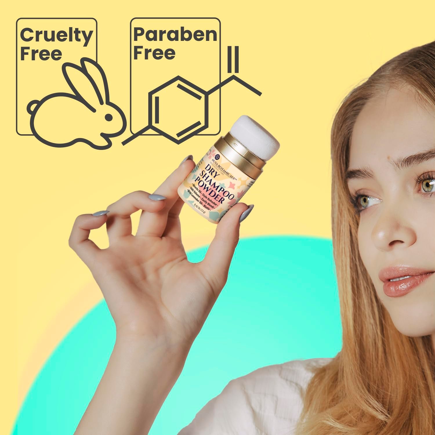 Nuva Botanicals Non Aerosol Dry Shampoo Powder with Biotin - Lavender Extract and Korean Ginseng - Volumizing Travel Size (0.42 oz) - Gifts for Her - Image 6