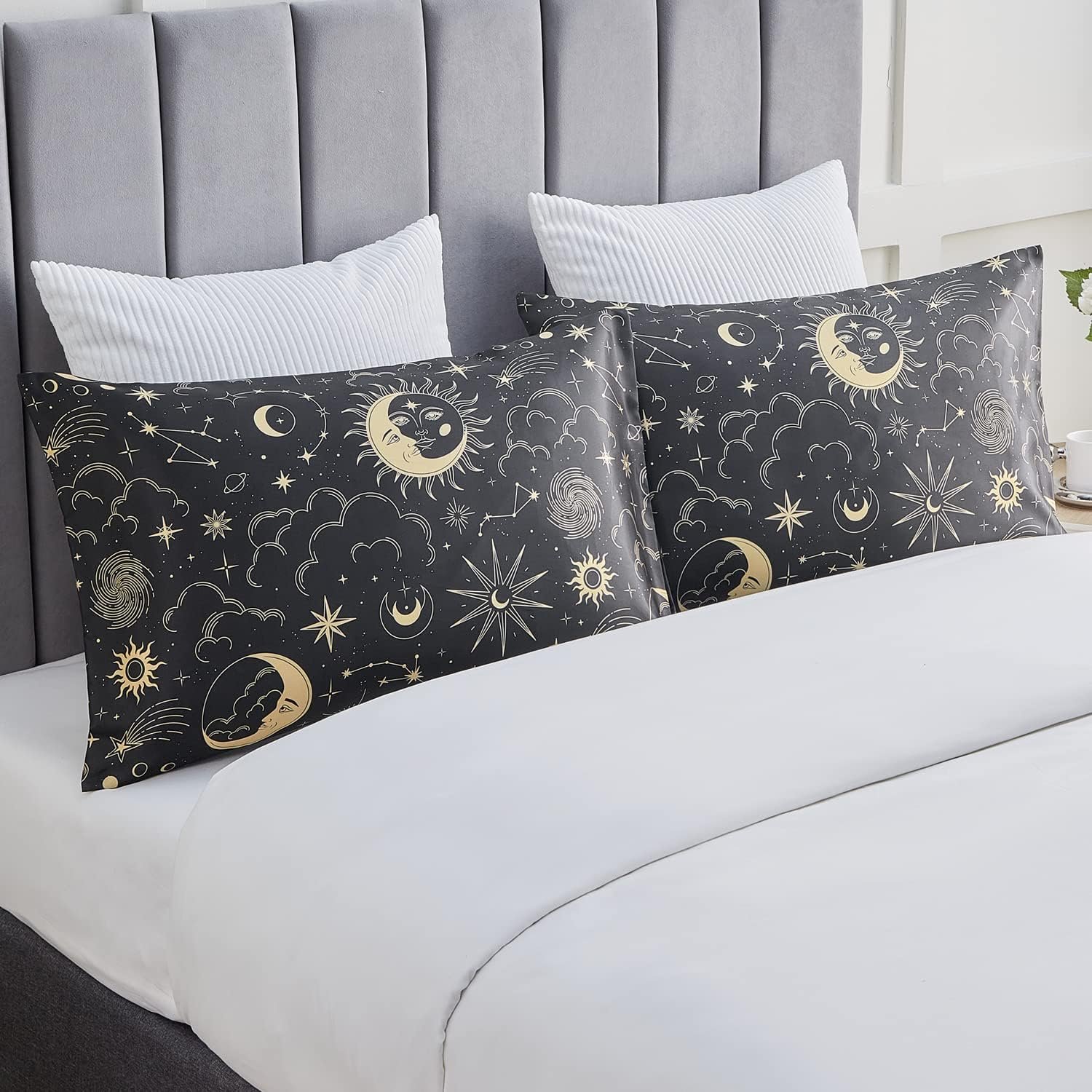 EXQ Home Satin Pillowcase for Hair and Skin Queen - Black Printed Silk Pillow Cases 2 Pack 20x30 inches - Satin Pillow Cases Set of 2 with Envelope Closure, Gifts for Women Men - Image 2