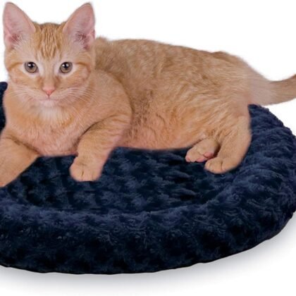 K&H Pet Products Bolster Heated Cat Bed for Indoor Cats, Thermo-Kitty Fashion Splash Orthopedic Foam Heated Pet Bed for Cats or Dogs, Waterproof Pet Heater, Safety Listed Small 18in Round Blue