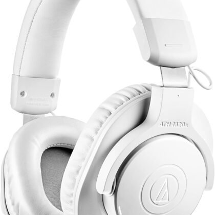 Audio-Technica ATH-M20xBTWH Wireless Over-Ear Headphones with Mic, 60 Hour Battery Life, Studio-Quality Sound, 40 mm Drivers for Enhanced Bass, Lightweight Design, Multipoint Pairing, White