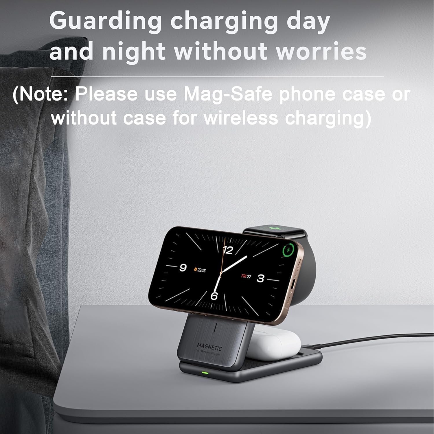 3 in 1 Wireless Charging Station for Apple Devices,Portable Foldable Magnetic Multiple Fast Charger Stand,Wireless Charger MagSafe for iPhone 17 16 15 14 13 12 11 Pro Max Air Plus/Apple Watch/Airpods - Image 4