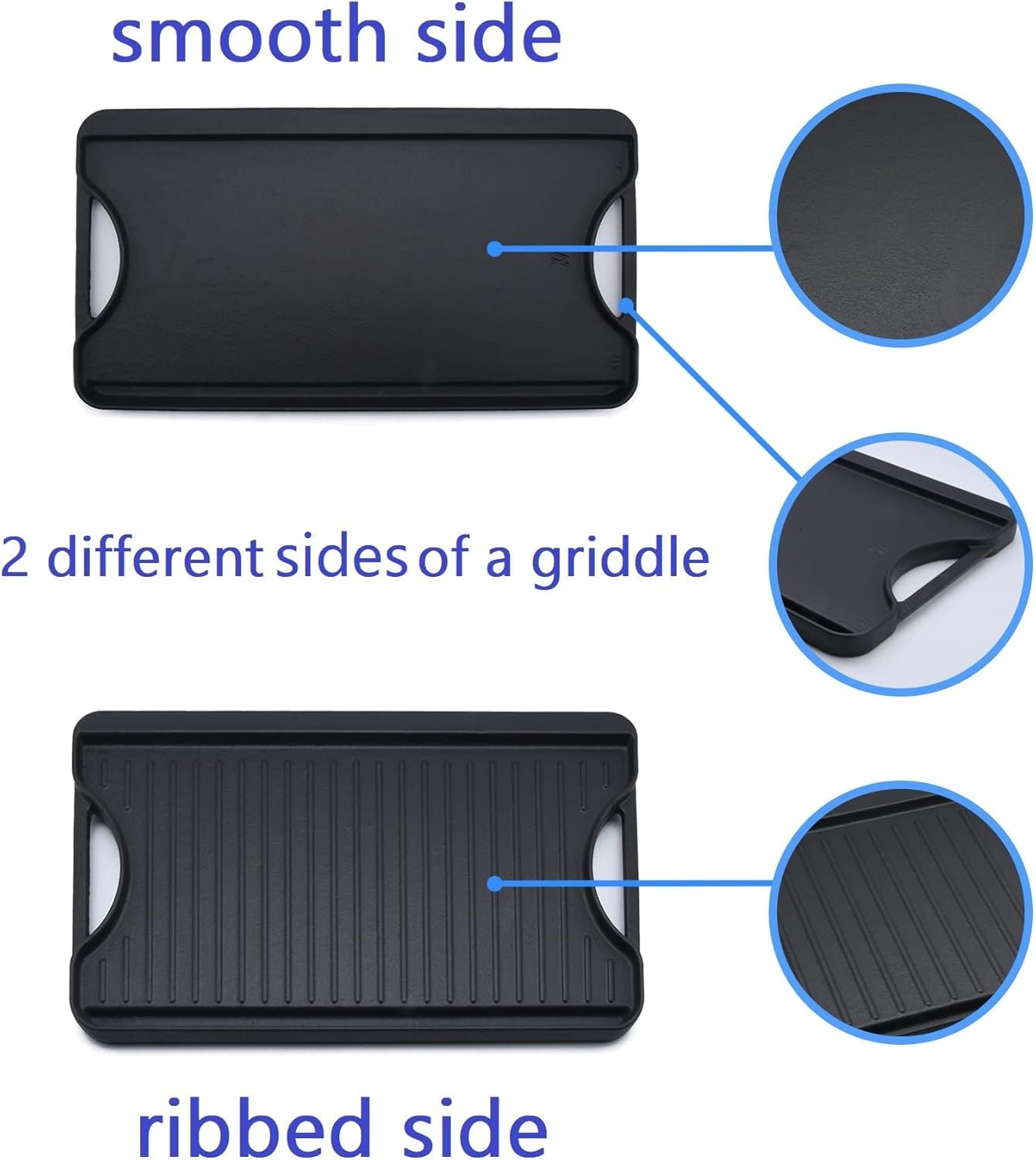 GasSaf Reversible Cast Iron Griddle, 18.5 x 10 Inch Double Sided Cooking Surface, Heavy-Duty Gas Grill Pan, Flat & Ribbed Griddle Pan for Double Burner Stovetop, Oven, Grill & Campfire - Image 3