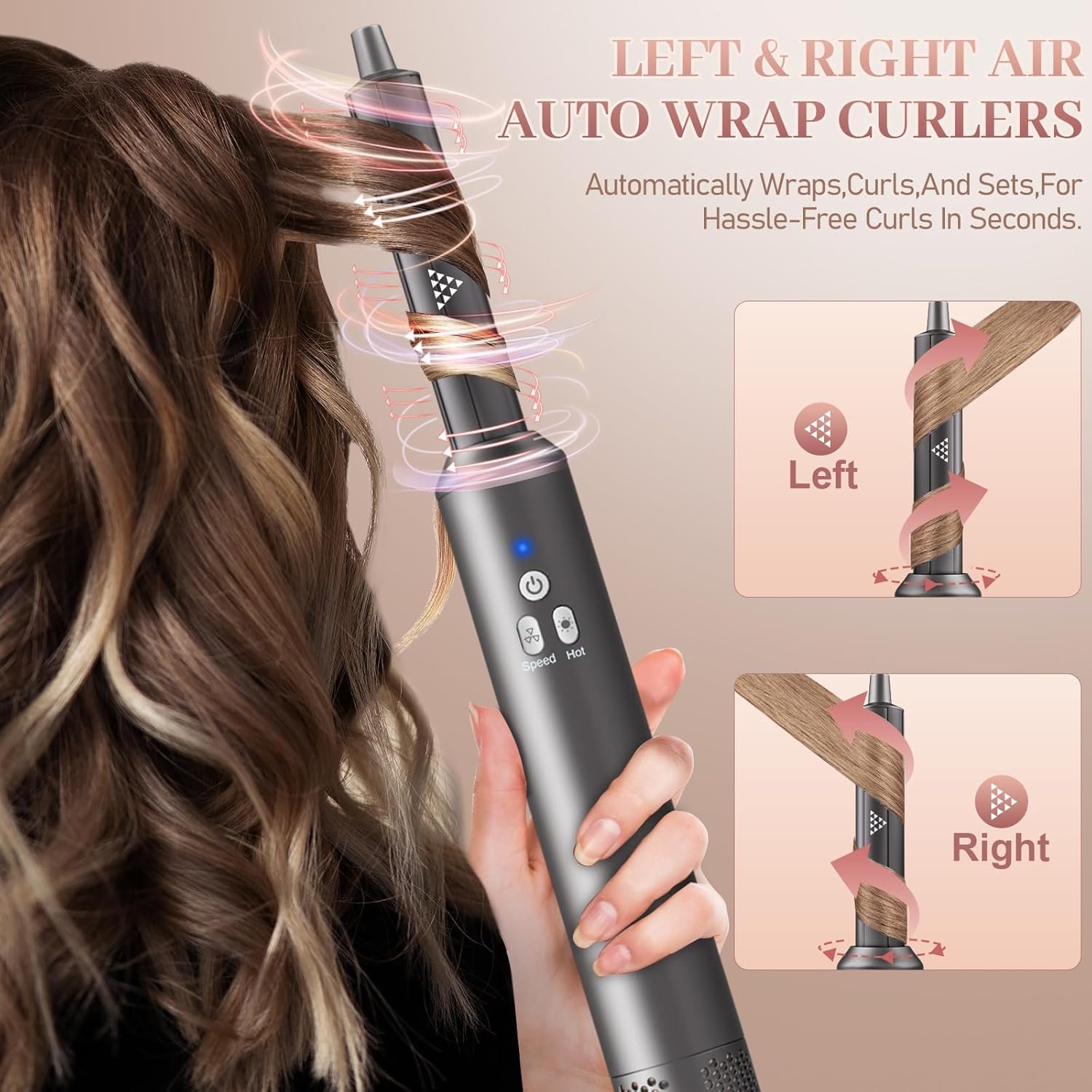 6 in 1 Air Styling & Drying System, Powerful High Speed Hair Dryer Brush & Multi-Styler with Auto Wrap Curlers,Hair Straightener Brush,Round Volumizing Brush,Soft Smoothing Brush - Image 2