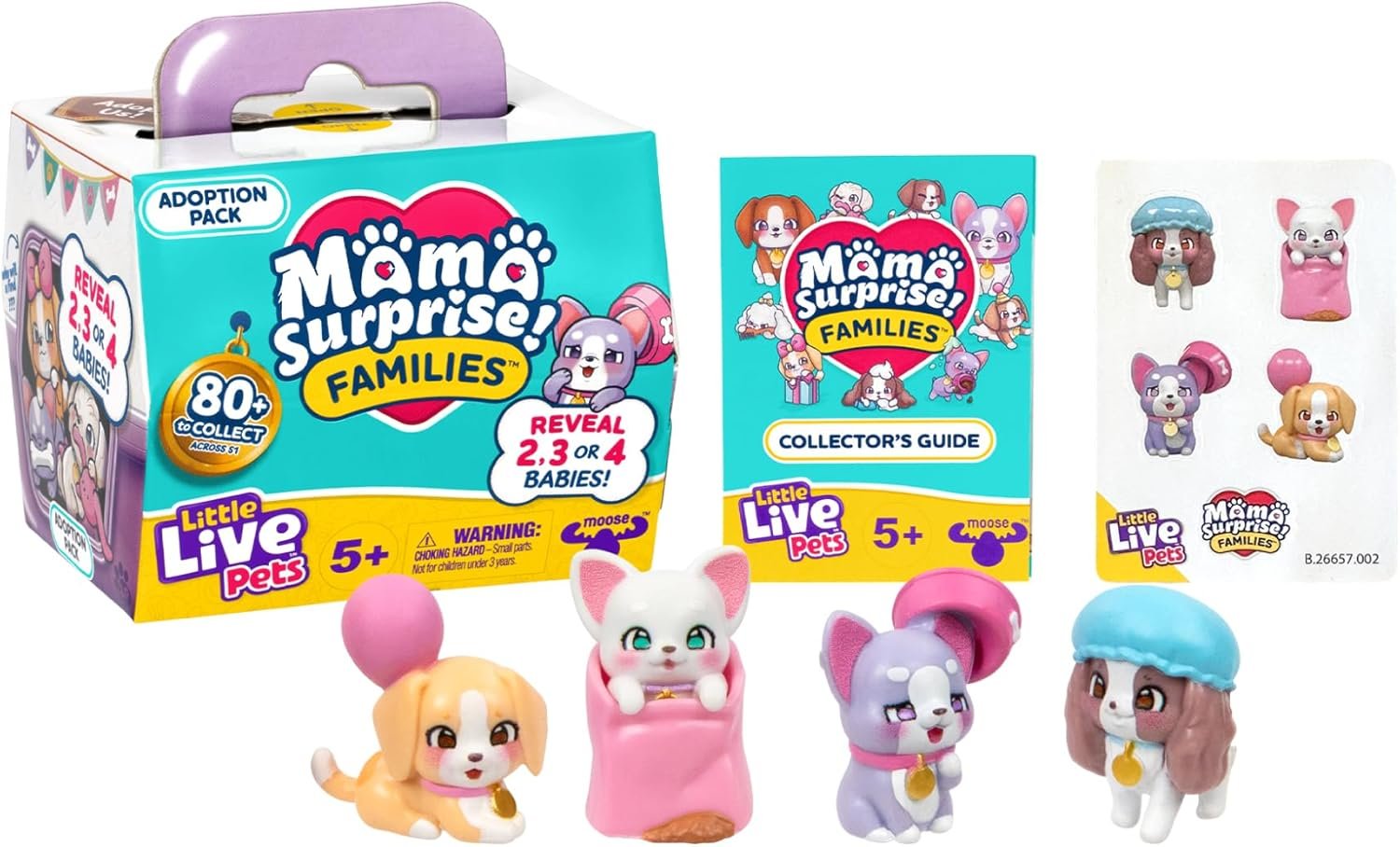 Little Live Pets Mama Surprise Families Puppy Adoption, Random Breed Puppies Figures, Includes 3, 4 & 5 Baby Puppies to Adopt and Create a Family, Kids 5+, Famous (LP305000)