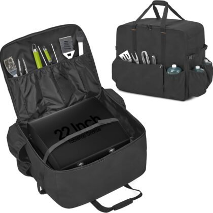 samdew Carry Bag for 22 Inch Tabletop Griddle with Hood, Outdoor Grill Cover Compatible with Blackstone 22 Inch Tabletop Griddle with Hood, Portable Camping Grill Storage Case with Pockets, Bag Only