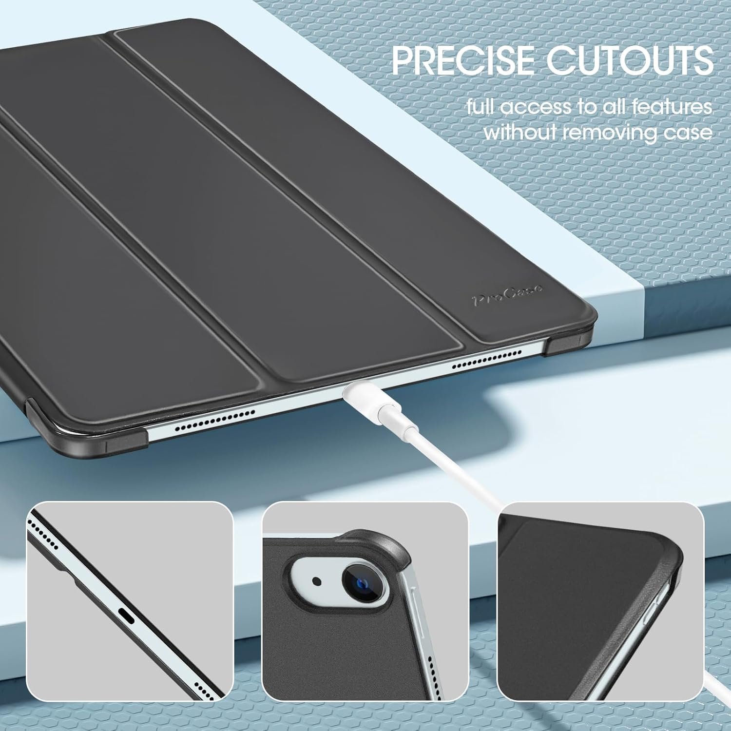 ProCase for iPad Air 13 Inch Case M3 2025/M2 2024, Slim Smart Cover iPad 13 Air M3 M2 Case with Translucent Hard Shell Back, Supports Touch ID, Auto Wake/Sleep -Black - Image 7