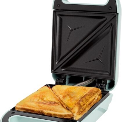 Tasty Mini Sandwich Maker, Makes Sandwiches, Paninis, Grilled Cheese, Desserts, Quick Results, Easy Cleanup, 600W, Aqua