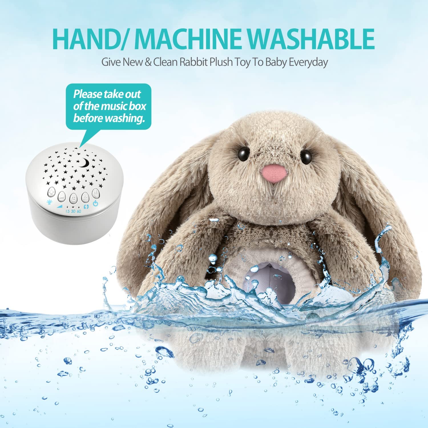 BEREST Baby Sleep Soother Bedtime Bunny with Starry Projector Night Light, Plush Stuffed Animal for Newborn Infants, Lullaby Music, White Noise, Mother's Heartbeat for Boys & Girls Shower Gifts - Image 7