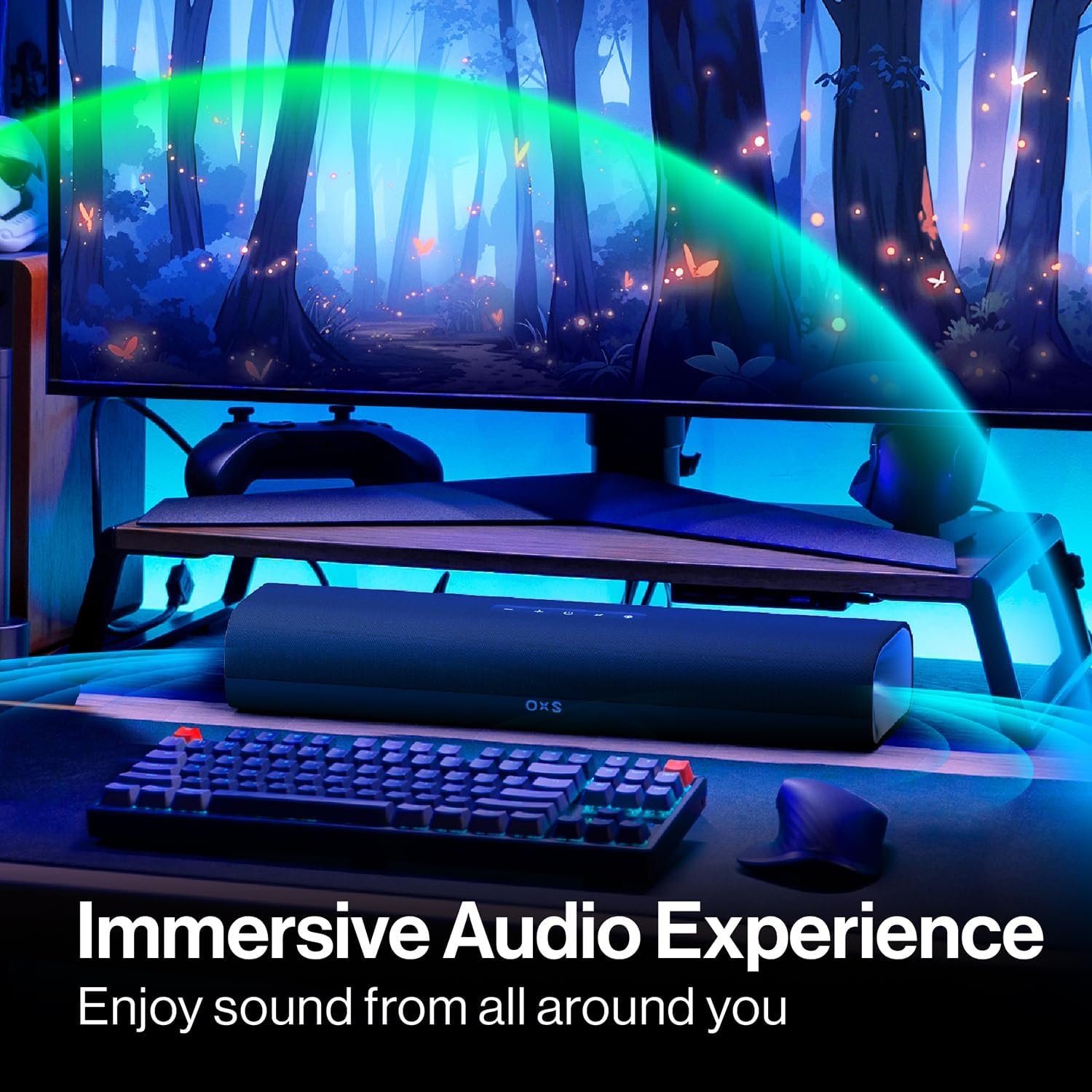 OXS Thunder Lite PC Gaming Soundbar, Sound Bars for TV with Virtual Surround Sound, 2 Full-Range Drivers, Bass Tube, Compact Design, HDMI/AUX/Optical Compatible, Bluetooth 5.0 Wireless Connection - Image 2