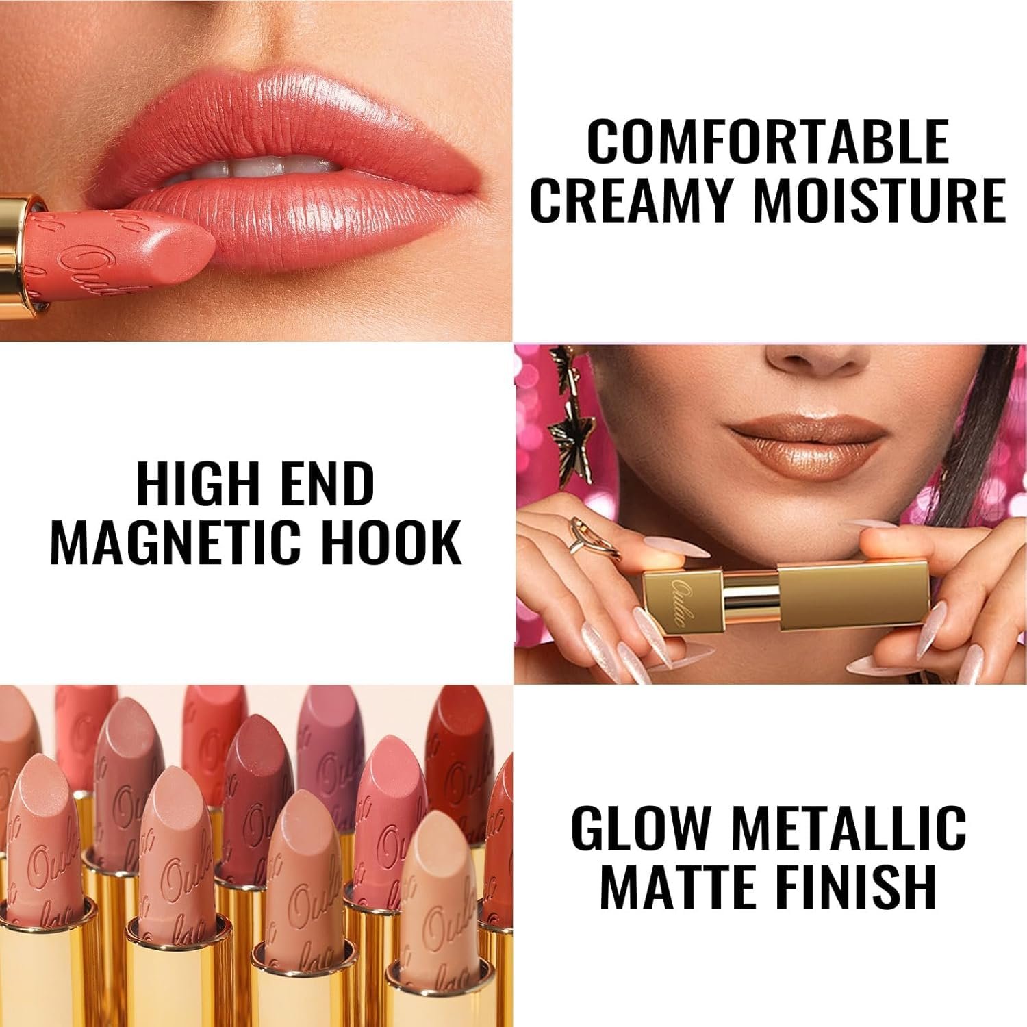 Oulac Matte Cinnamon Lipstick with Glow Metallic Finish - Vegan Lipstick for Women, Creamy Texture, Hydrating Clean Beauty Formula, High-End Magnetic Hook Design, GM03 Deep down - Image 6