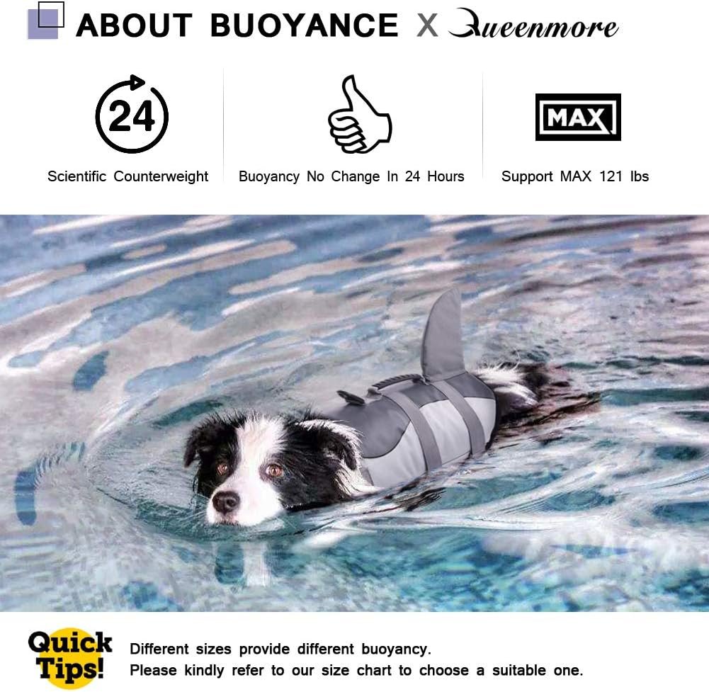 Queenmore Dog Life Jacket Ripstop Dog Safety Vest Adjustable Preserver with High Buoyancy and Durable Rescue Handle for Small,Medium,Large Dogs, Grey Shark X-Large - Image 6