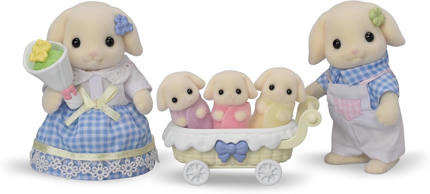 Calico Critters Flora Rabbit Family - Set of 5 Collectible Doll Figures for Children Ages 3+