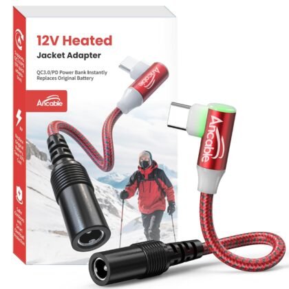 Ancable Heated Jacket Battery Adapter Compatible with Makita to Milwaukee M12, 12V USB C to DC Battery Step-Up Charger Cable Adapter Compatible with Makita Snapon Metabo Craftsman AEG Gear, 5.9 Inch