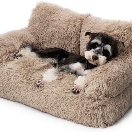Mewoo Dog Couch, Small Dog Bed with Removable Washable Cover, Cute Cat Couch for Pets, Cat Beds for Indoor Cats with Anti-Slip Bottom (Brown)