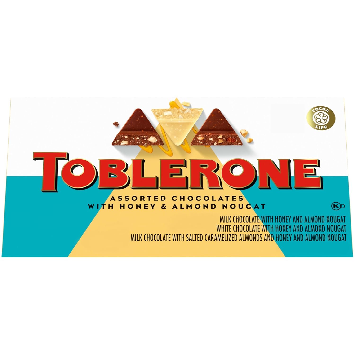 TOBLERONE Assorted Chocolate Bars Variety Pack (Milk, White, & Salted Caramelized Almonds), Bulk Chocolate, 1 Gift Box (9 Bars)