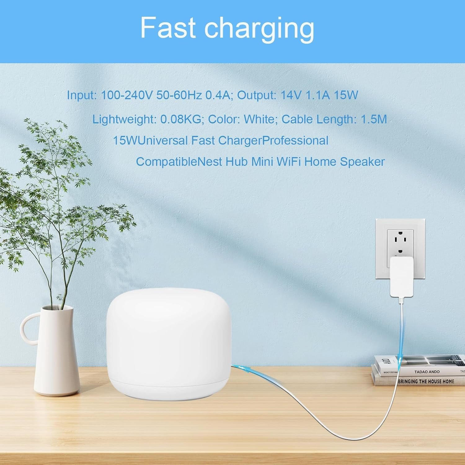 Compatible with Google Nest Mini, Nest Hub, Nest WiFi routers, and The Nest WiFi 14V Power Adapter Charger. - Image 2