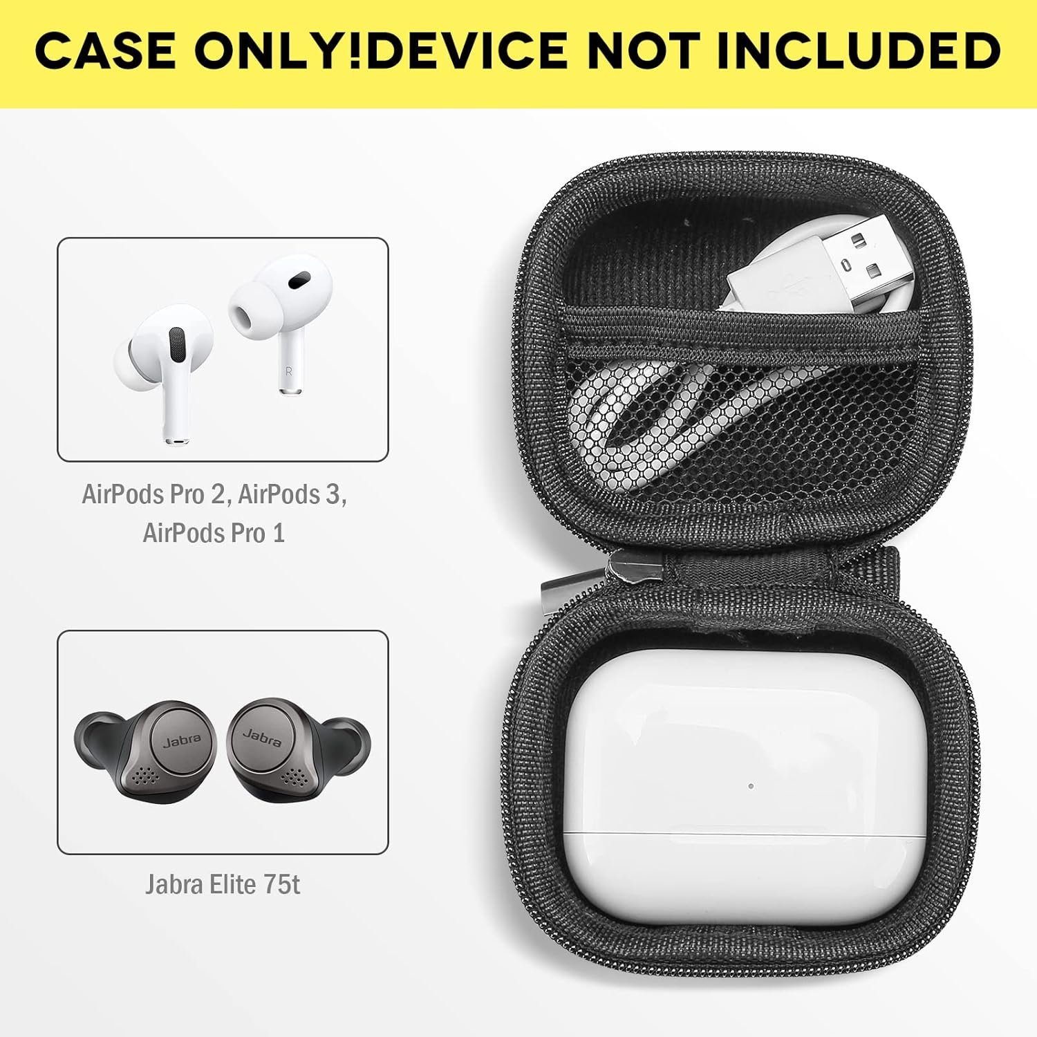 ProCase Compatible for AirPods Pro 2 2022 / AirPods 3 2021 / AirPods Pro 1 / Jabra Elite 75t / Beats Studio Buds, Hard Travel Carrying Case Storage Pouch Bag for Earbuds Earphones Headphones -Black - Image 2