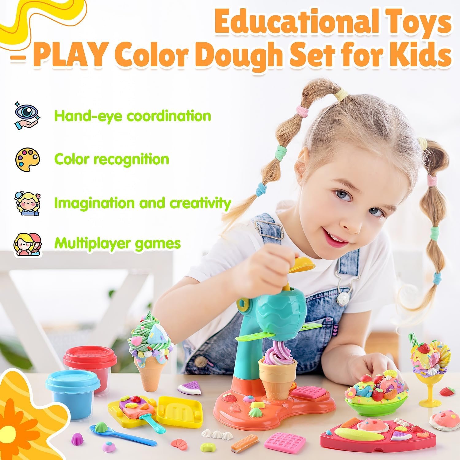 PLAY Clay Dough Set with Ice Cream Maker Machine/Noodle Maker/Banana Split Ice Cream Mold Kitchen Creations Arts Crafts Play Food Toys Tools Kit for Boys Girls Kids Toddlers Ages 3+ - Image 2