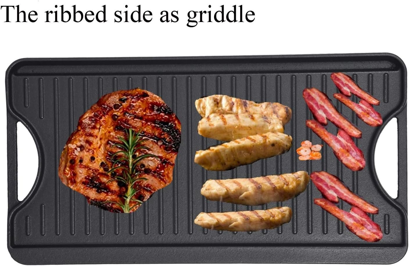 GasSaf Reversible Cast Iron Griddle, 18.5 x 10 Inch Double Sided Cooking Surface, Heavy-Duty Gas Grill Pan, Flat & Ribbed Griddle Pan for Double Burner Stovetop, Oven, Grill & Campfire - Image 4
