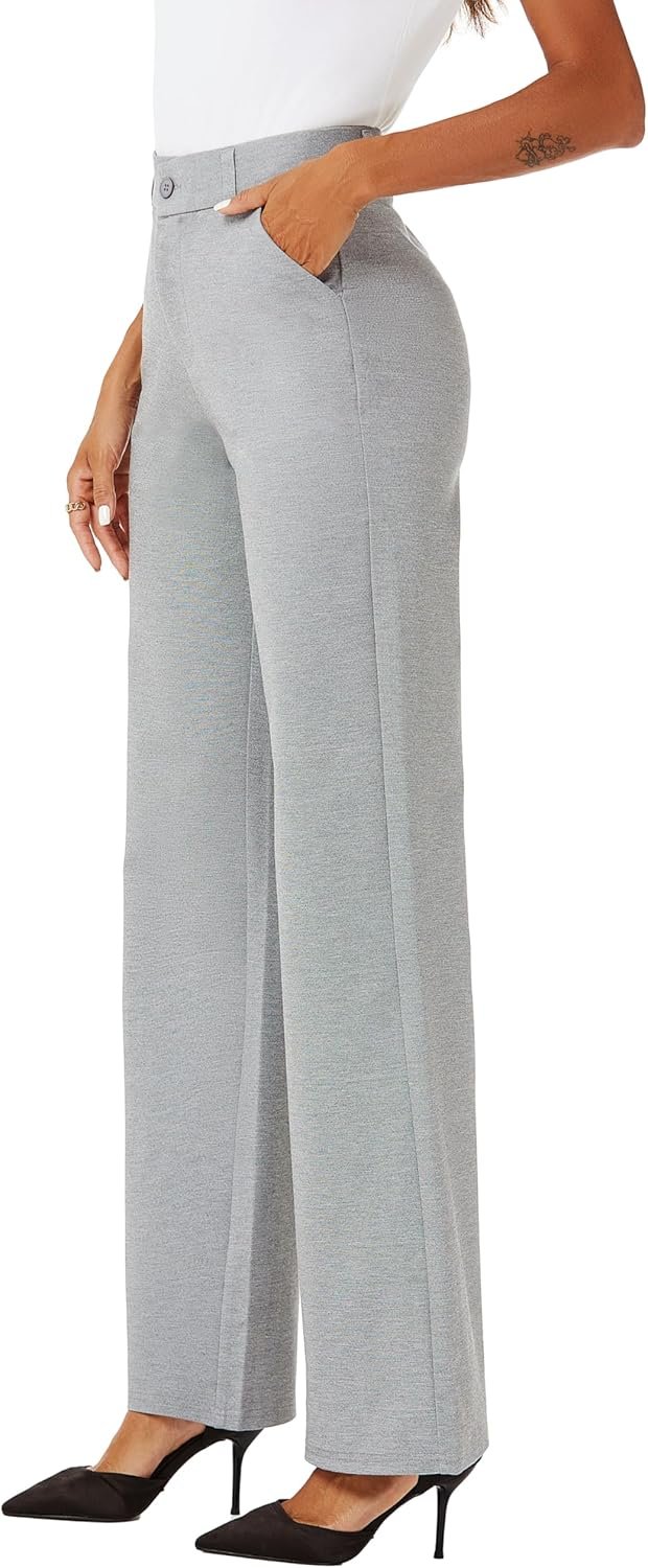 iChosy Womens High Waist Wide Straight Leg Trousers Casual Slacks Dress Pants with Pockets - Image 4