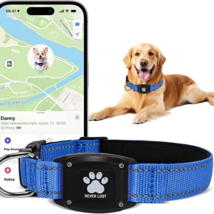 Myiwb GPS Dog Collar Tracker 2-in-1,Reflective Waterproof Pet Collar,iOS-Only,No Monthly Fees,Unlimited Range,Ideal for Dog Tracking pet Tracker,for Small Medium Large Dogs(L (16.6"-24"), Blue)