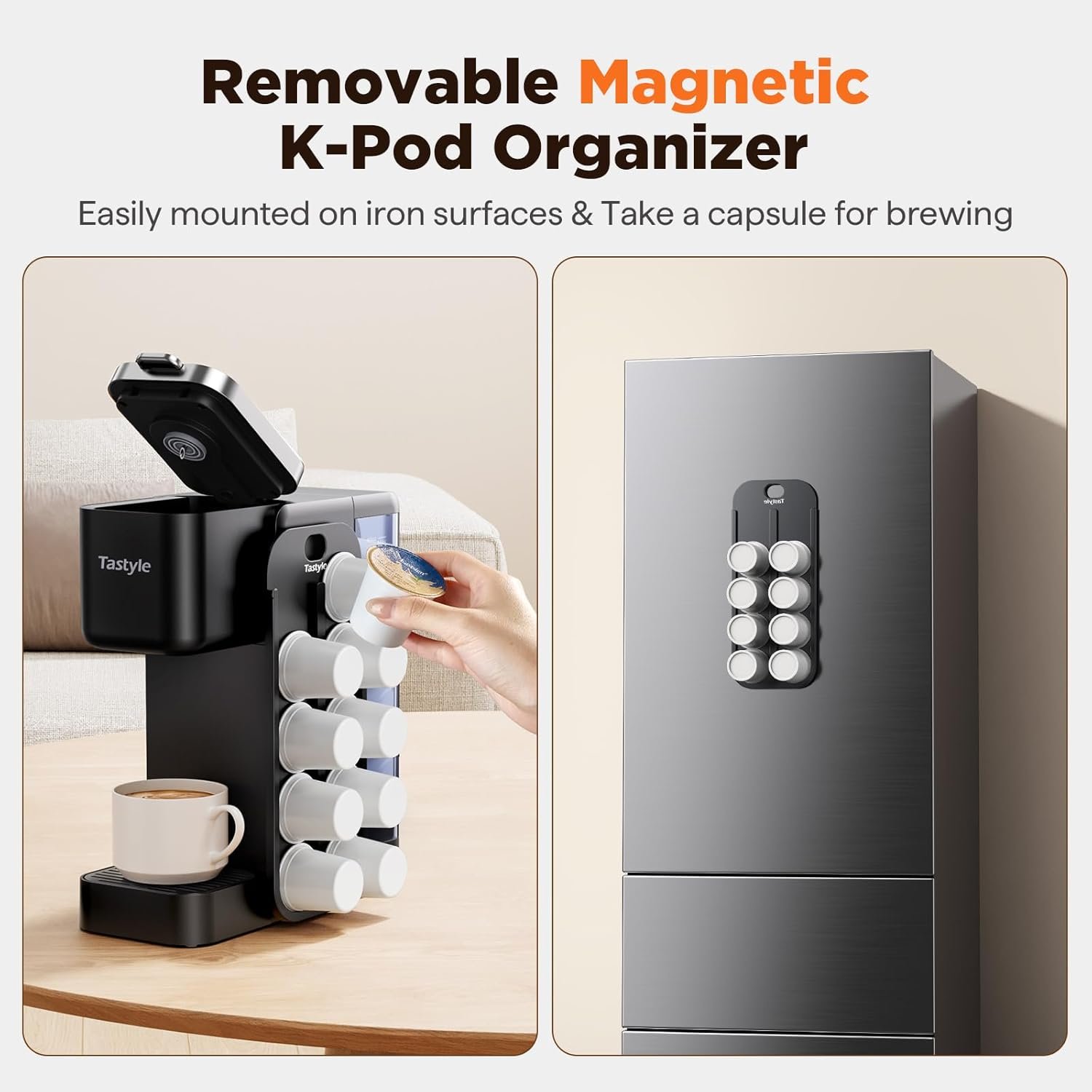 Hot & Iced Coffee Maker with Magnetic K-Pod Organizer (Pods Not Included), Stores 10 Pods, 4-5 Cups Coffee Maker & Single-serve Brewer for K Cup & Grounds, 40oz Removable Water Tank, Black - Image 3