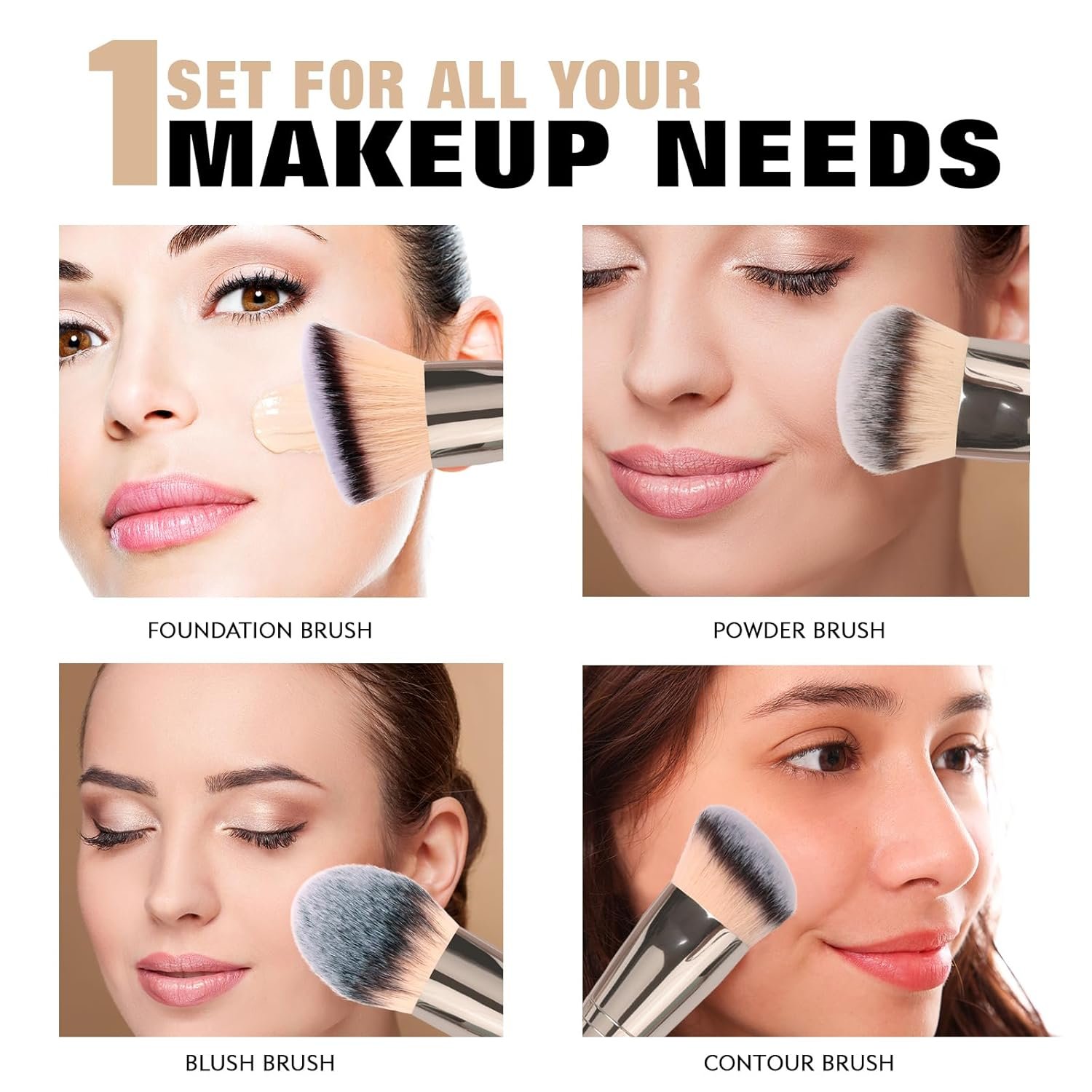 Foundation Makeup Brushes, 2Pcs Premium Dual-Ended Makeup Brush (Foundation, Powder, Blush & Contour Brushes) for Buffing Liquid, Cream, Powder, Blending Face Brush, Fit for Home, Travel & Gifting - Image 4