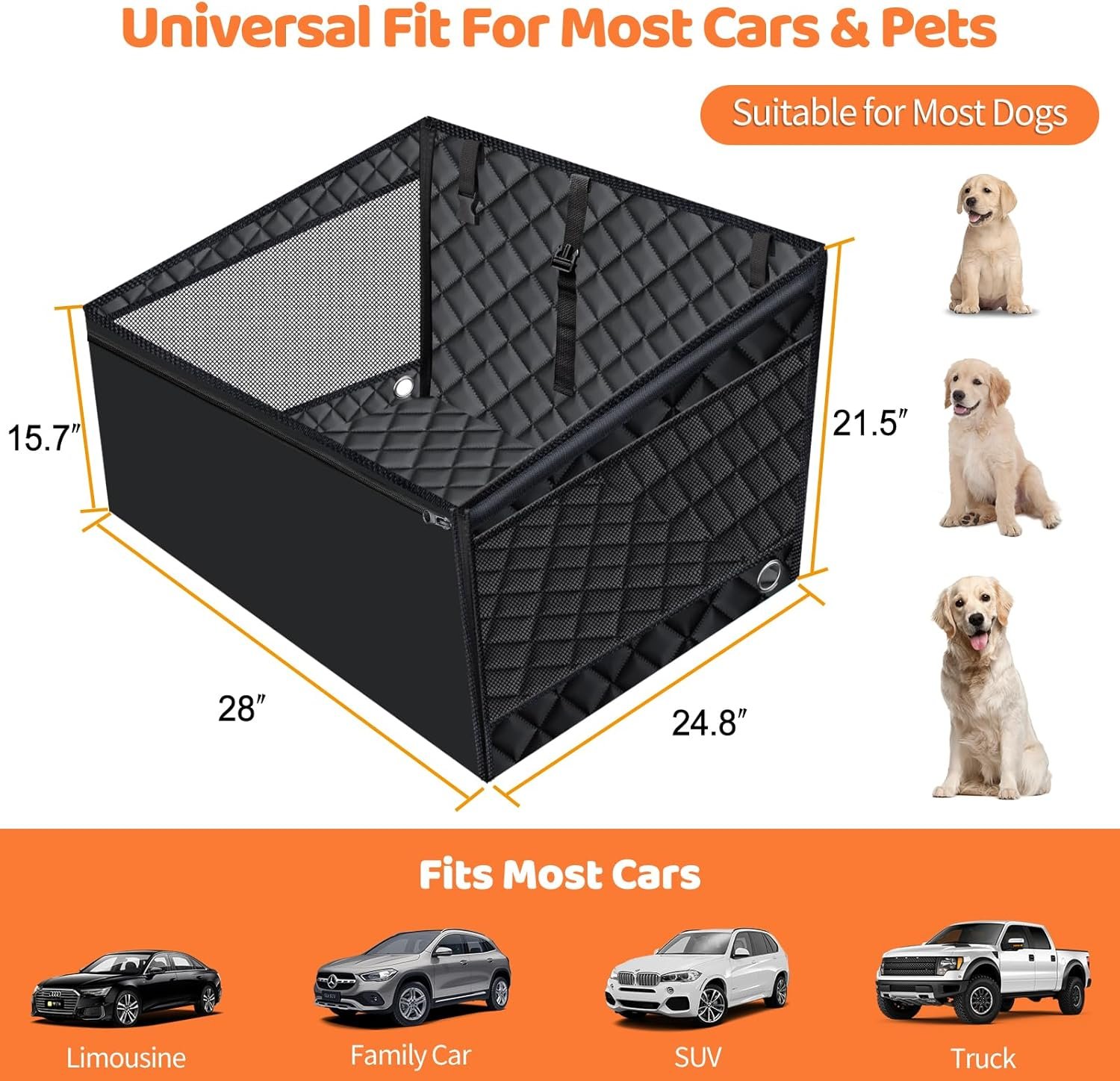 URPOWER Hard Bottom Dog Car Seat for Large Medium Dogs, Dog Back Seat Extender with 3-Sided Hard Boards, Waterproof Pet Backseat Cover Dogs Hammock for Large Cars, Trucks and SUVs, Holds up to 200 lbs - Image 6