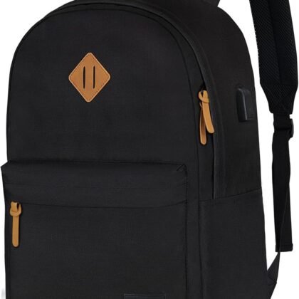 Large Travel Laptop Backpack with USB Charging Port for Men and Women, Classic School Backpack for Boys and Girls, Work Bag(18Inches/Black)