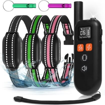 3 Dogs Shock Collar with Remote 3 Pack-3300FT Dog Training Collar with Fashlight, IPX7 E Collar with Double Shock for Small Medium Large Dogs(5-150lbs)-4 Training Modes, Adjustable Strap, Rechargeable
