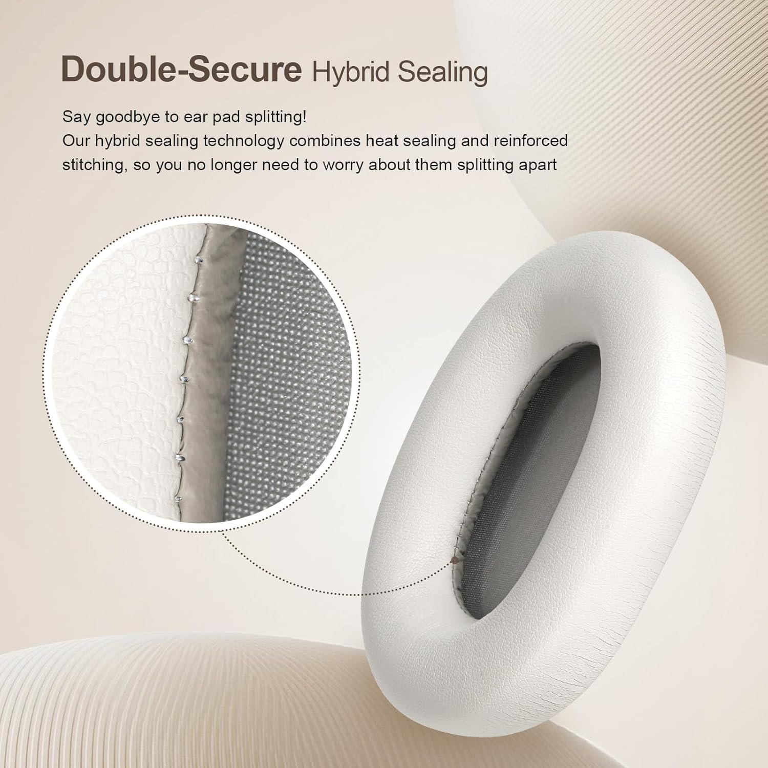 Aurivor Replacement Ear-Pads Cushions for Sony WH-1000XM5 Noise Canceling Headphones, Premium XM5 Ear Covers with Soft Protein Leather, Optimized Memory Foam (Silver) - Image 2