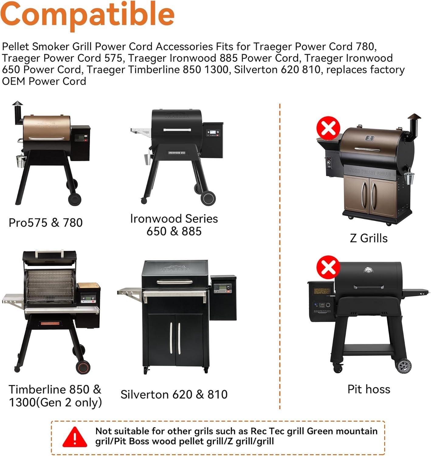 10ft 3-Prong AC Power Cord for Pellet Grills - Compatible with Traeger Ironwood 650/885, Pro 575/780, Timberline 1300/850 (Gen 2 only) - Pellet Smoker Grill Power Cord Kit - Image 5
