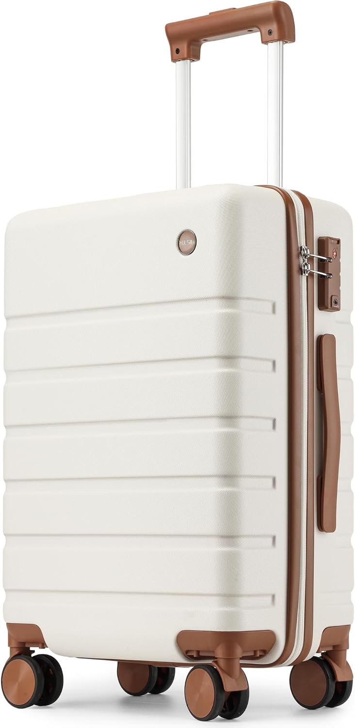 Hulsin Carry on Luggage Suitcase, 22x14x9 Airline Approved 20 Inch Hardside Carry-on Luggage with Spinner Wheels, Hard Shell Luggage with TSA Lock, Hard Case Small Travel Suitcase (White, 20-Inch)