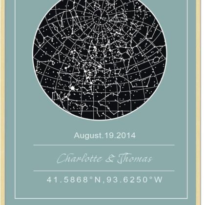 Custom Star Map Framed or Unframed Night Sky Print Constellation Map Star Chart Gift Wall Art Poster Personalized Star Map for Specific Date Unique Gifts for Him Meaningful Gifts for Her - Cyan