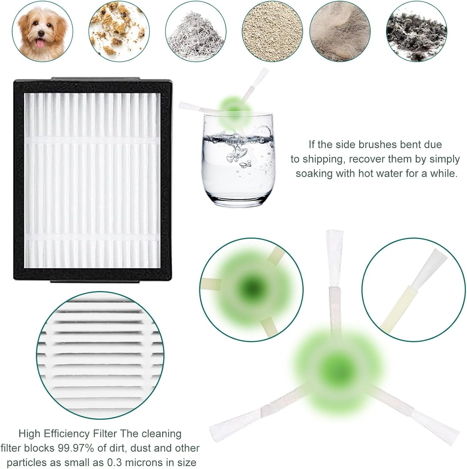 24 Pack Replacement Parts Compatible with iRobot Roomba Combo j7+/Plus Robot Vacuum Cleaner, 2 sets of multi-surface rubber roller brush 6 filters 6 side brushes 6 vacuum bags 4 Mopping Pad - Image 3