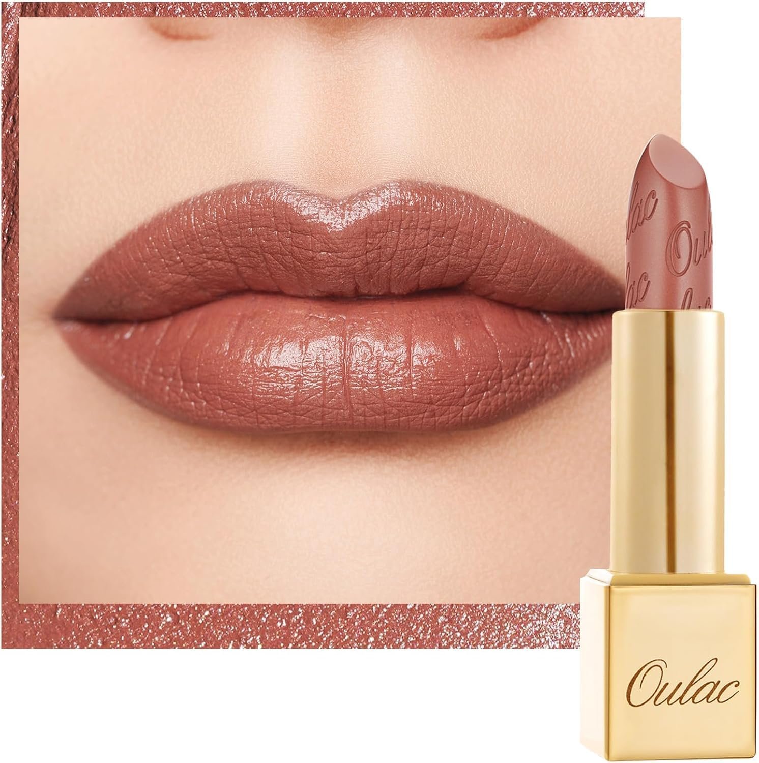 Oulac Matte Cinnamon Lipstick with Glow Metallic Finish - Vegan Lipstick for Women, Creamy Texture, Hydrating Clean Beauty Formula, High-End Magnetic Hook Design, GM03 Deep down