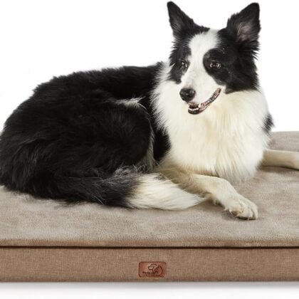 Bedsure Memory Foam Dog Beds Large Sized Dog - Orthopedic Pet Beds for Crate with Removable Washable Cover and Nonskid Bottom, Plush Flannel Fleece Top Pet Mat, Khaki