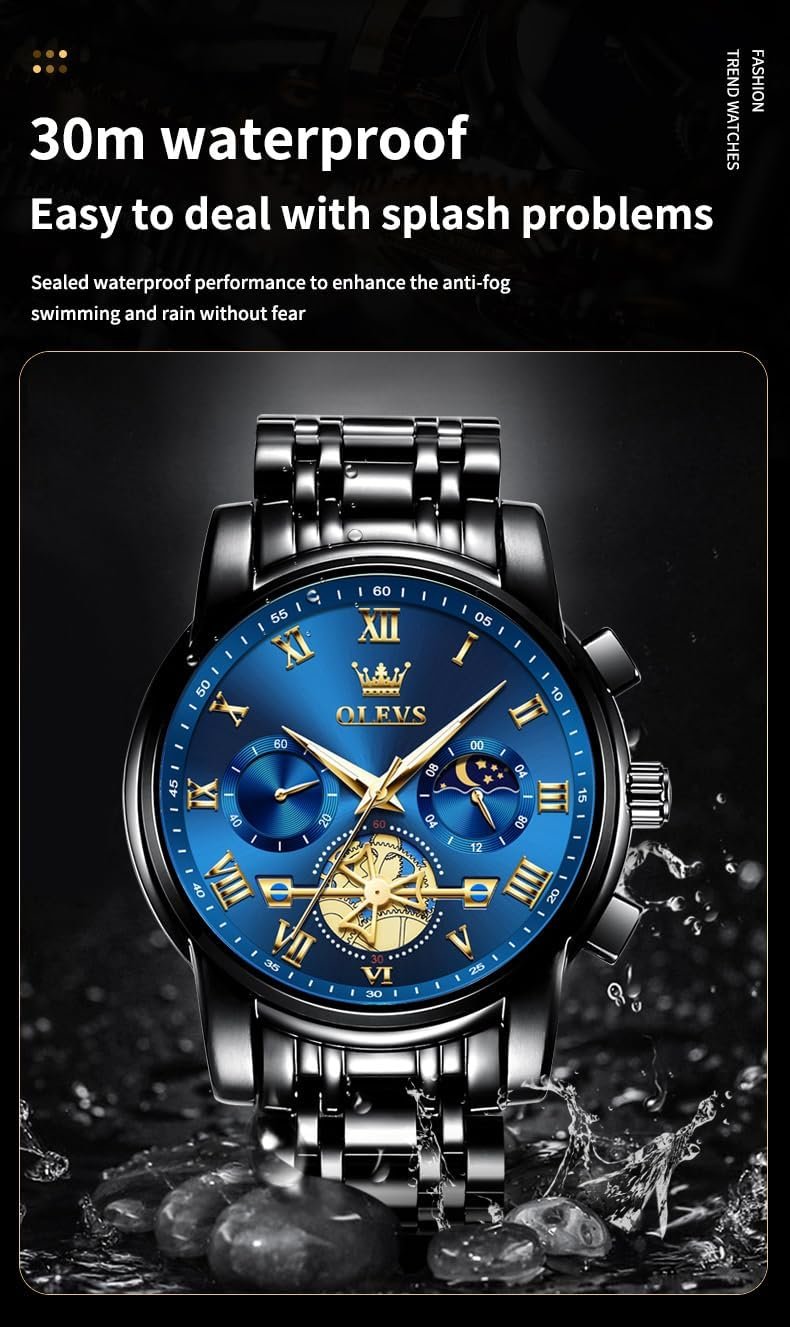 OLEVS Mens Watches Chronograph Business Dress Quartz Stainless Steel Waterproof Luminous Date Wrist Watch - Image 6