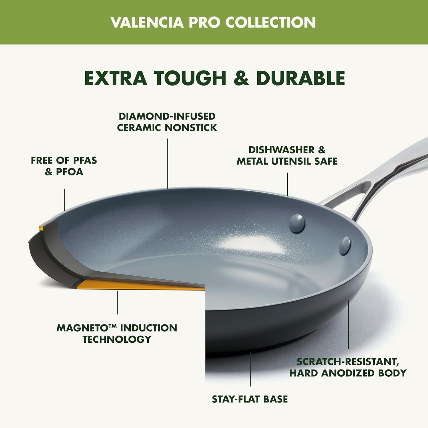 GreenPan Valencia Pro Ceramic Nonstick 11 Piece Cookware Set, Hard Anodized PFAS-Free Pots & Pans, Induction Ready, Compatible on All Cooktops, Dishwasher Safe, Oven Safe to 600F, Gray - Image 5