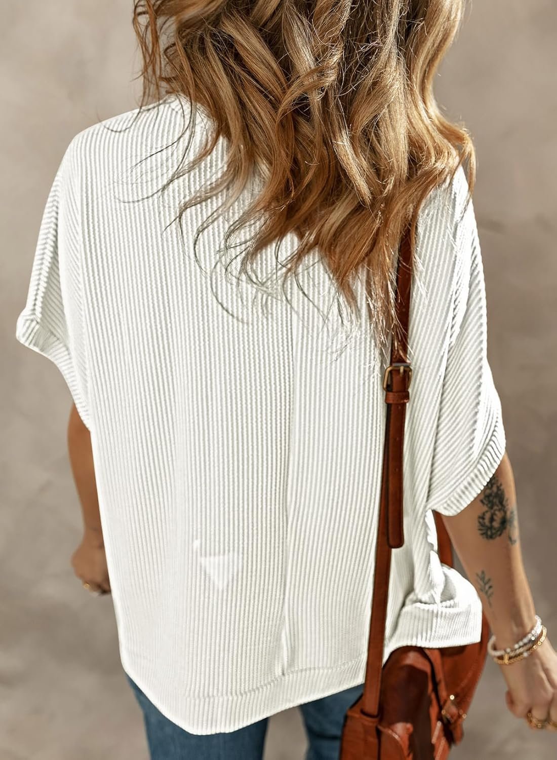 Dokotoo Women's Casual Oversized Short Sleeve Solid Color Loose Texture Knit Tunic Tops Blouses - Image 5