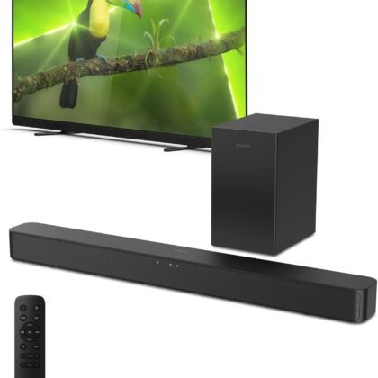 Philips B4500 Sound bar for Smart tv, 2.1 ch soundbar with subwoofer, TV Speaker with with Bluetooth and HDMI-ARC Connectivity, Roku TV Ready, Remote APP Control, Compact Design and Easy Setup